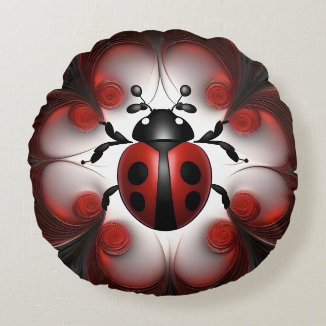Ladybug Fractal Art, Round Cushion (Front)