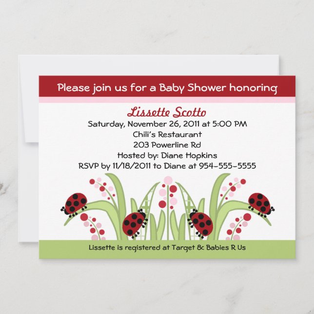 Ladybug Garden #2 Baby Shower Invitations (Front)
