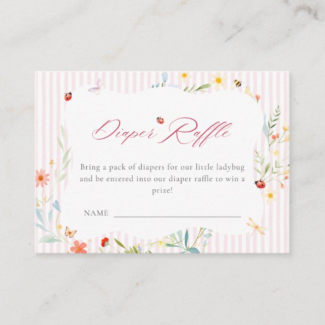Ladybug Garden Floral Baby Shower Diaper Raffle Enclosure Card (Front)