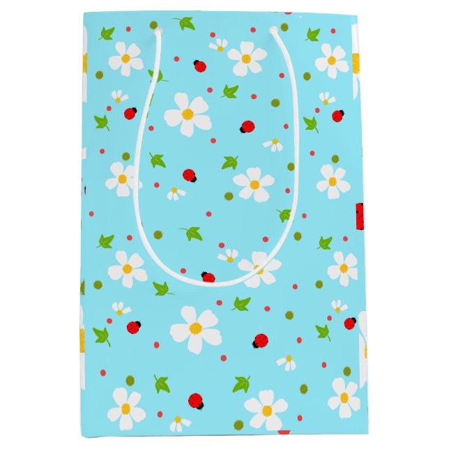 Ladybug Garden Floral Seamless Pattern Medium Gift Bag (Front)