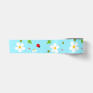 Ladybug Garden Floral Seamless Pattern Satin Ribbon