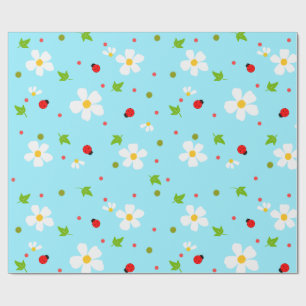 Ladybug Garden Floral Seamless Pattern Wrapping Paper