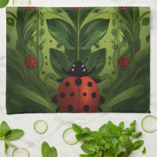 Ladybug Garden Kitchen Towel – Cute Floral Insect