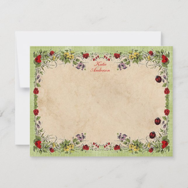 Ladybug Garden Personalised Flat Note Cards (Front)