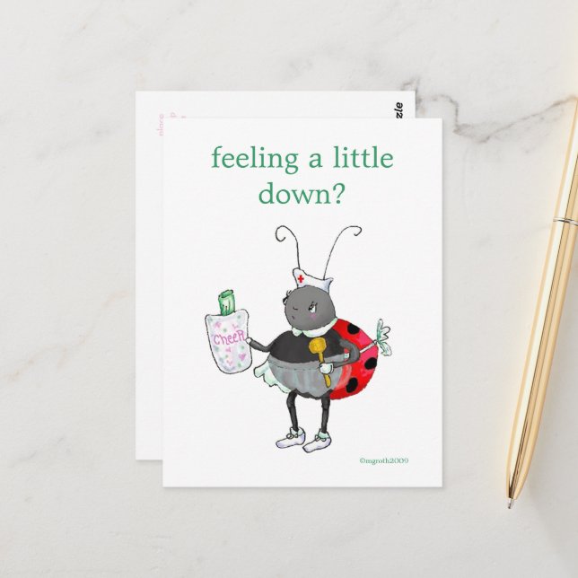 Ladybug Get Well Postcard (Front/Back In Situ)
