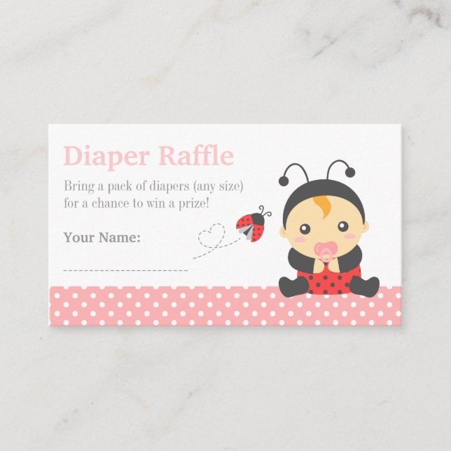 Ladybug Girl Baby Shower Diaper Raffle Tickets Enclosure Card (Front)