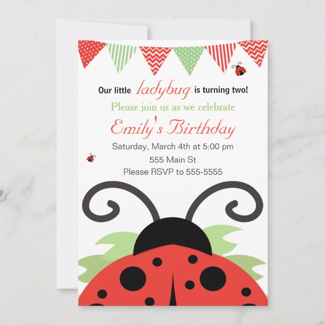 Ladybug Girl Birthday Invitation Card (Front)