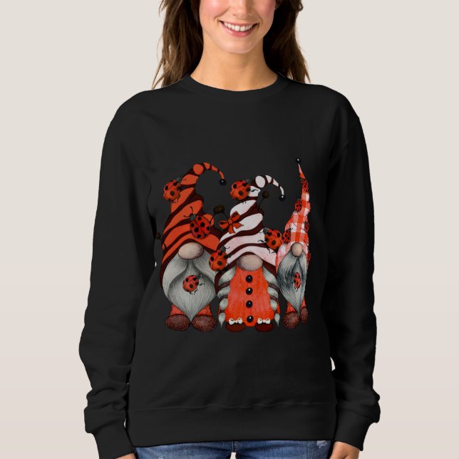 Ladybug Gnomes Tomte Scandinavian Three Garden Gno Sweatshirt (Front)