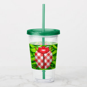 Ladybug grass gingham check cute green red picnic acrylic tumbler