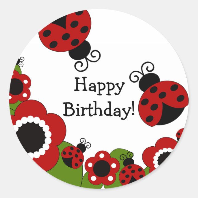 Ladybug Happy Birthday Sticker (Front)