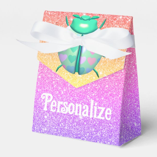 Ladybug heart cute glitter look gradient favour box (Front Side)