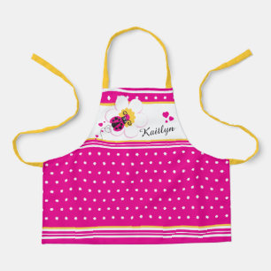 Ladybug heart flower dot pink white yellow custom apron