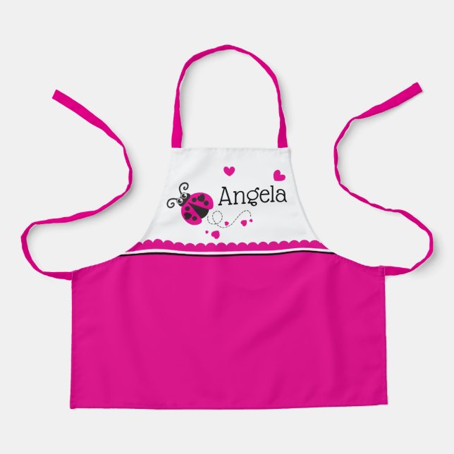 Ladybug heart pink white scallop custom name apron (Front)