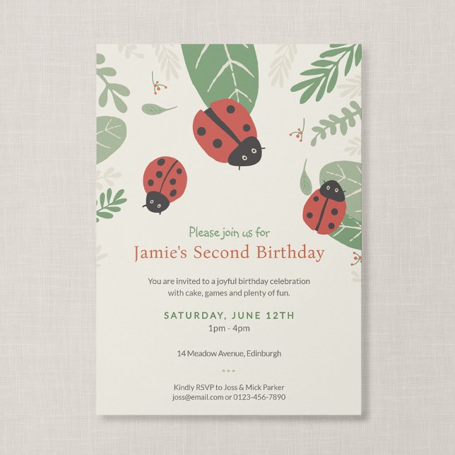 Ladybug Illustrated Little Bug Birthday Invitation (Ladybird Meadow - Little Bug Party Invitation)