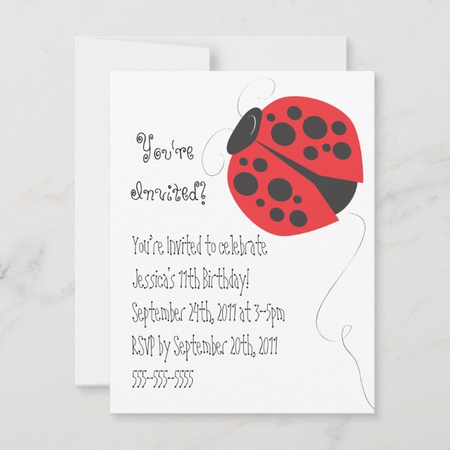 Ladybug illustration birthday invitation (Front)