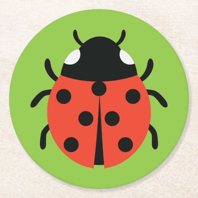 Ladybug Illustration Round Paper Coaster (Front)