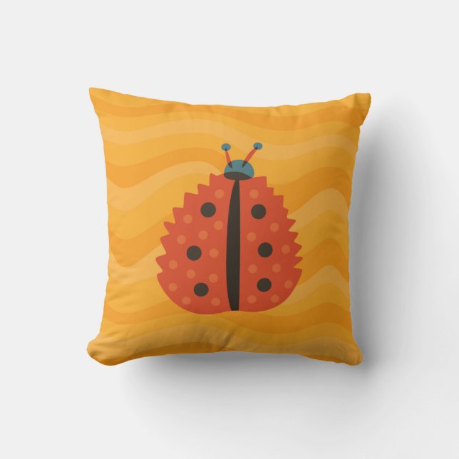 Ladybug In Fall - Orange Yellow Geometric Art Cushion (Front)