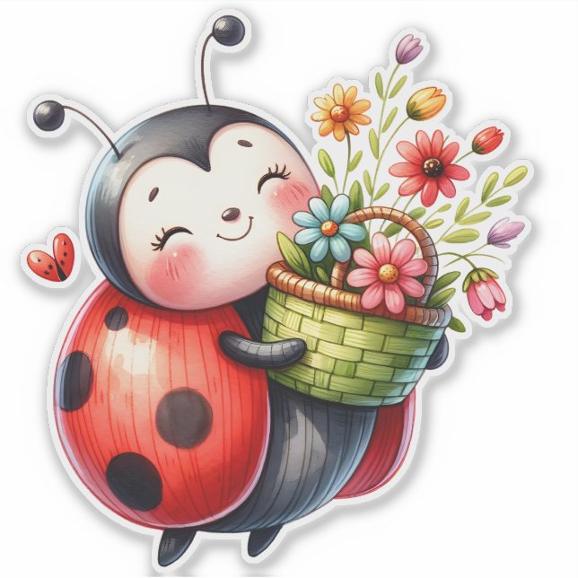 Ladybug in Love Sticker - Adorable Love Bug Decal (Front)