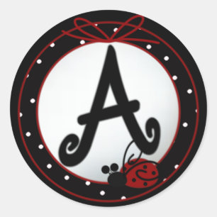 Ladybug Initial A Round Stickers