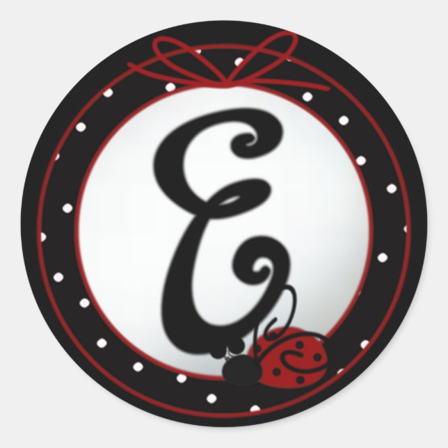 Ladybug Initial E Round Stickers (Front)