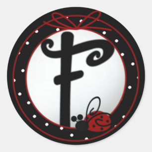 Ladybug Initial F Round Stickers