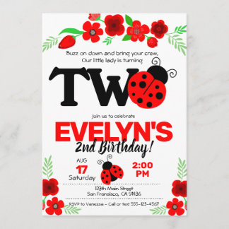 Ladybug Invitation for 2nd Birthday