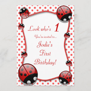 Ladybug Kids First Birthday Party Invitation