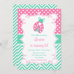 Ladybug Ladybird Pink Birthday Party Invitation