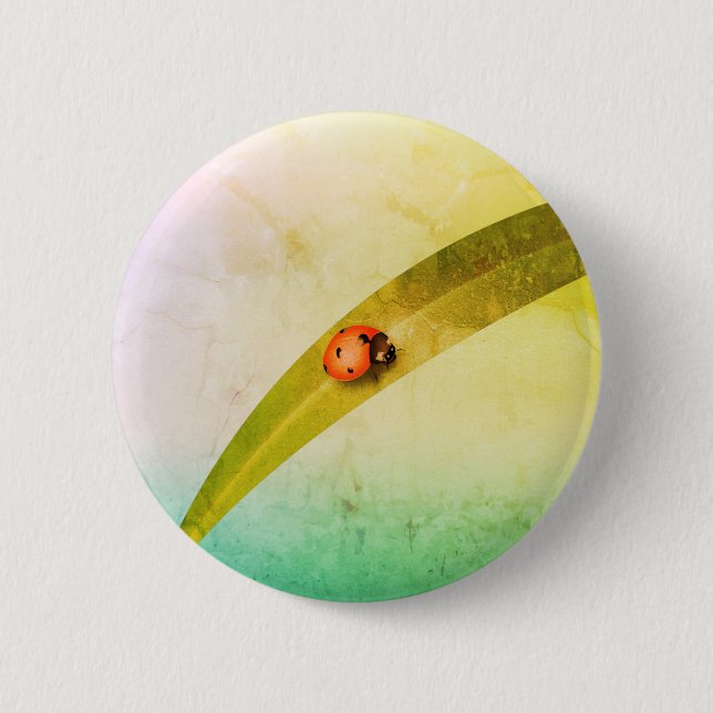 Ladybug Leaf 6 Cm Round Badge (Front)