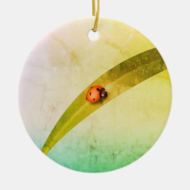 Ladybug Leaf Ceramic Tree Decoration (Front)