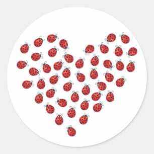Ladybug Love Heart Classic Round Sticker