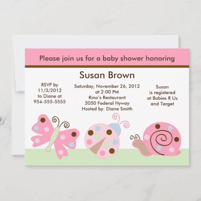 Ladybug Lullaby/Butterfly Baby Shower Invitation (Front)