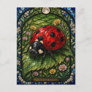 Ladybug, Meadow Bloom Stained Glass Postcard