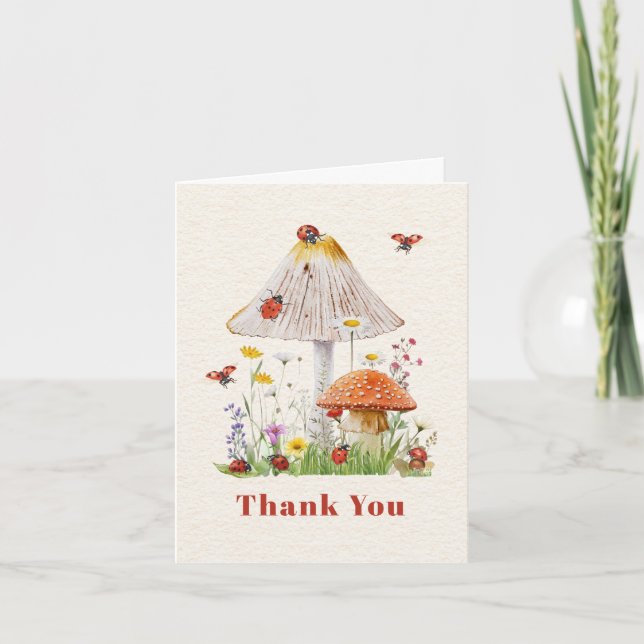 Ladybug Mushroom Thank You Card (Front)