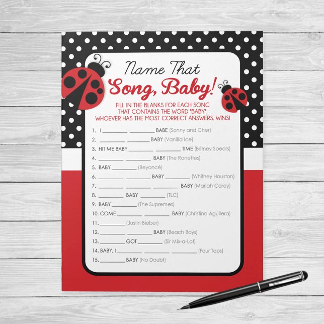 Ladybug Name That Song Baby Shower Game Notepad (Ladybug Name That Song Baby Shower Game Pack of 40)