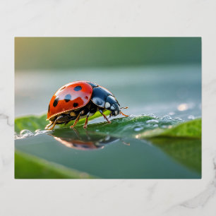 Ladybug Nature Colourful Wildlife Serene Tranquil  Foil Holiday Postcard