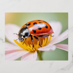 Ladybug Nature Colourful Wildlife Serene Tranquil Foil Holiday Postcard