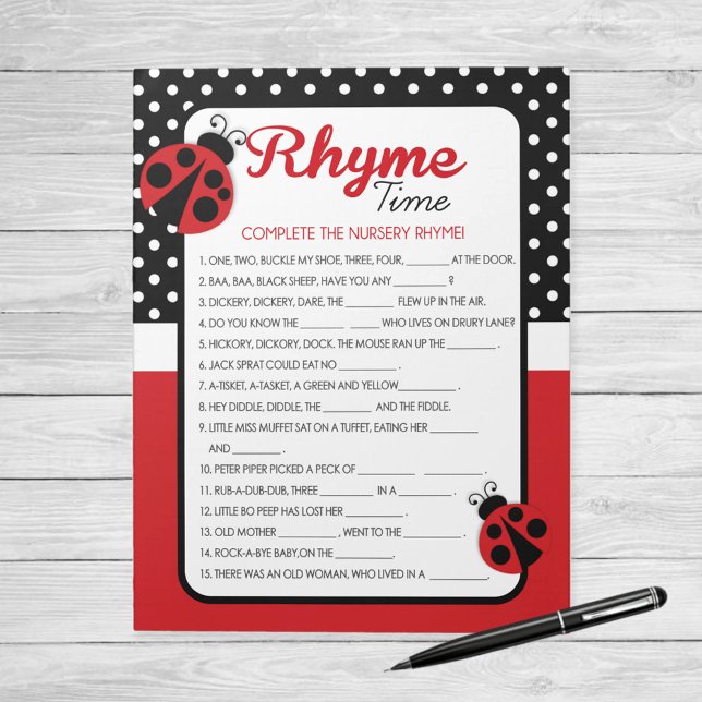 Ladybug Nursery Rhyme Baby Shower Game Pack Notepad (Ladybug Nursery Rhyme Time Baby Shower Game (Answer Key in Details))
