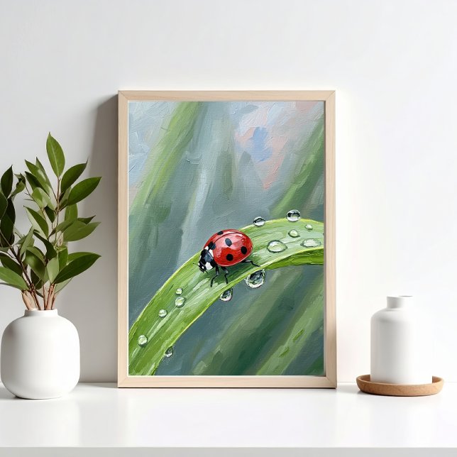 Ladybug on a Dewy Leaf – Nature Art Print (Creator Uploaded)