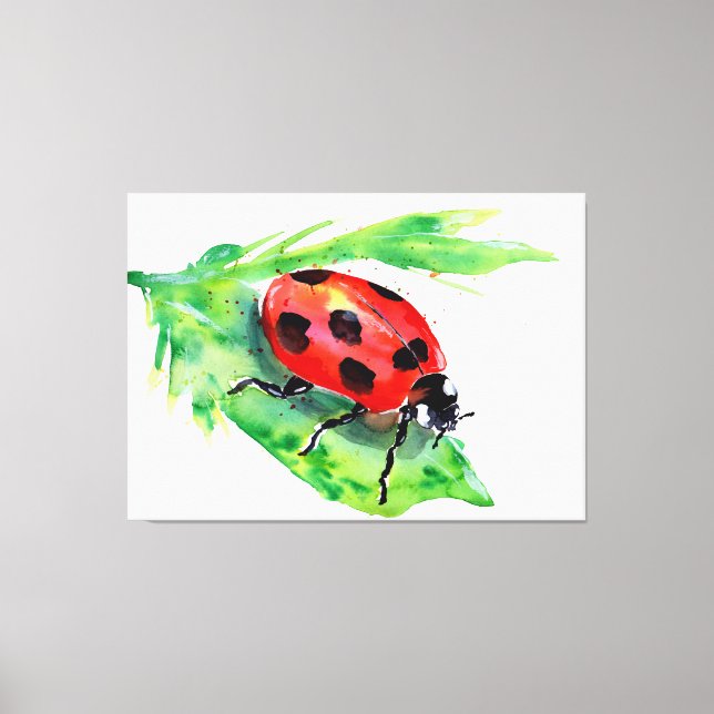 Ladybug on a Green Leaf Canvas Print (Front)