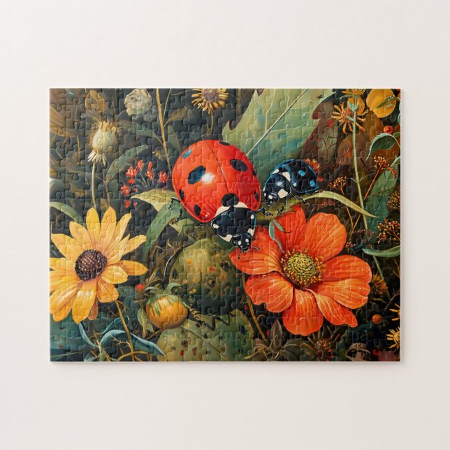 Ladybug on a Simple Dahlia Bloom Illustration Jigsaw Puzzle (Horizontal)