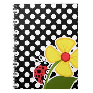 Ladybug on Black and White Polka Dots Notebook