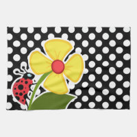Ladybug on Black and White Polka Dots