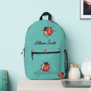 Ladybug on blue personalised printed backpack
