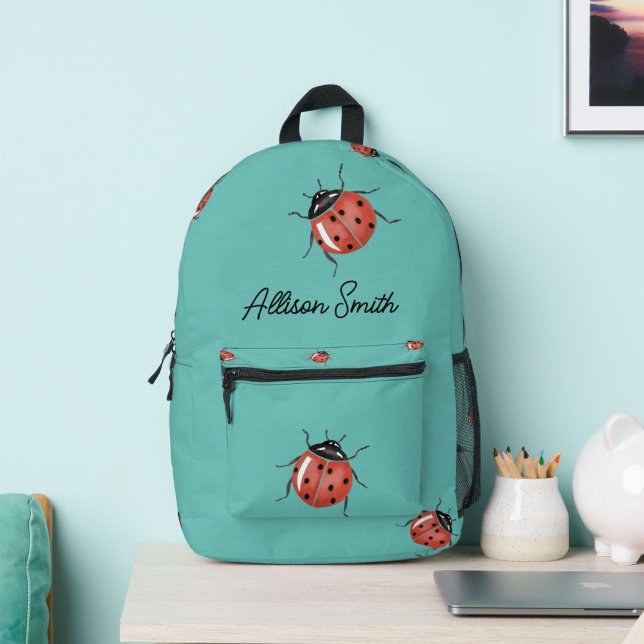 Ladybug on blue personalised printed backpack (Creator Uploaded)