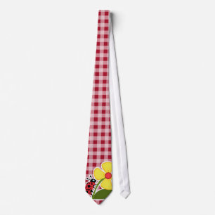 Ladybug on Carmine Red Gingham Tie