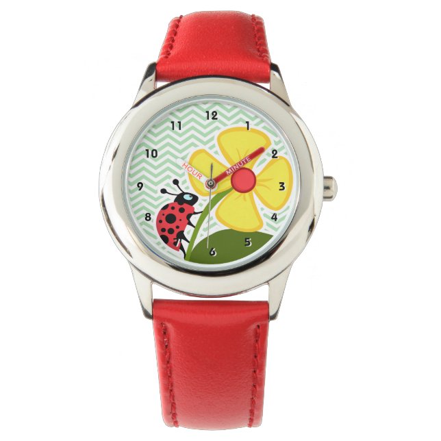 Ladybug on Celadon Chevron Watch (Front)