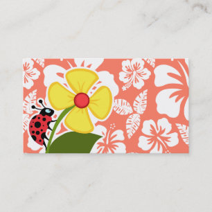Ladybug on Coral Colour Tropical Hibiscus Business Card