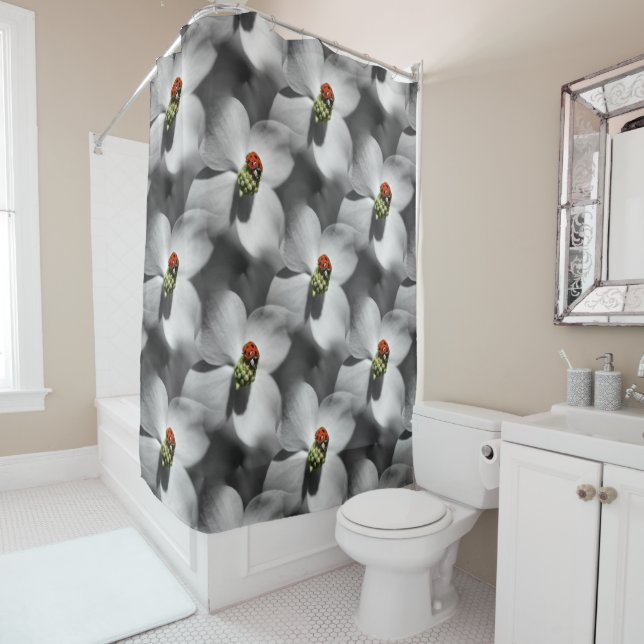 Ladybug On Dogwood Flower Nature Pattern  Shower Curtain (In Situ)