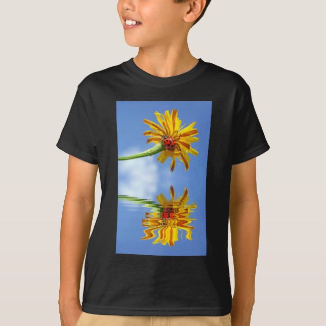 Ladybug on flower above water with reflection T-Shirt (Front)